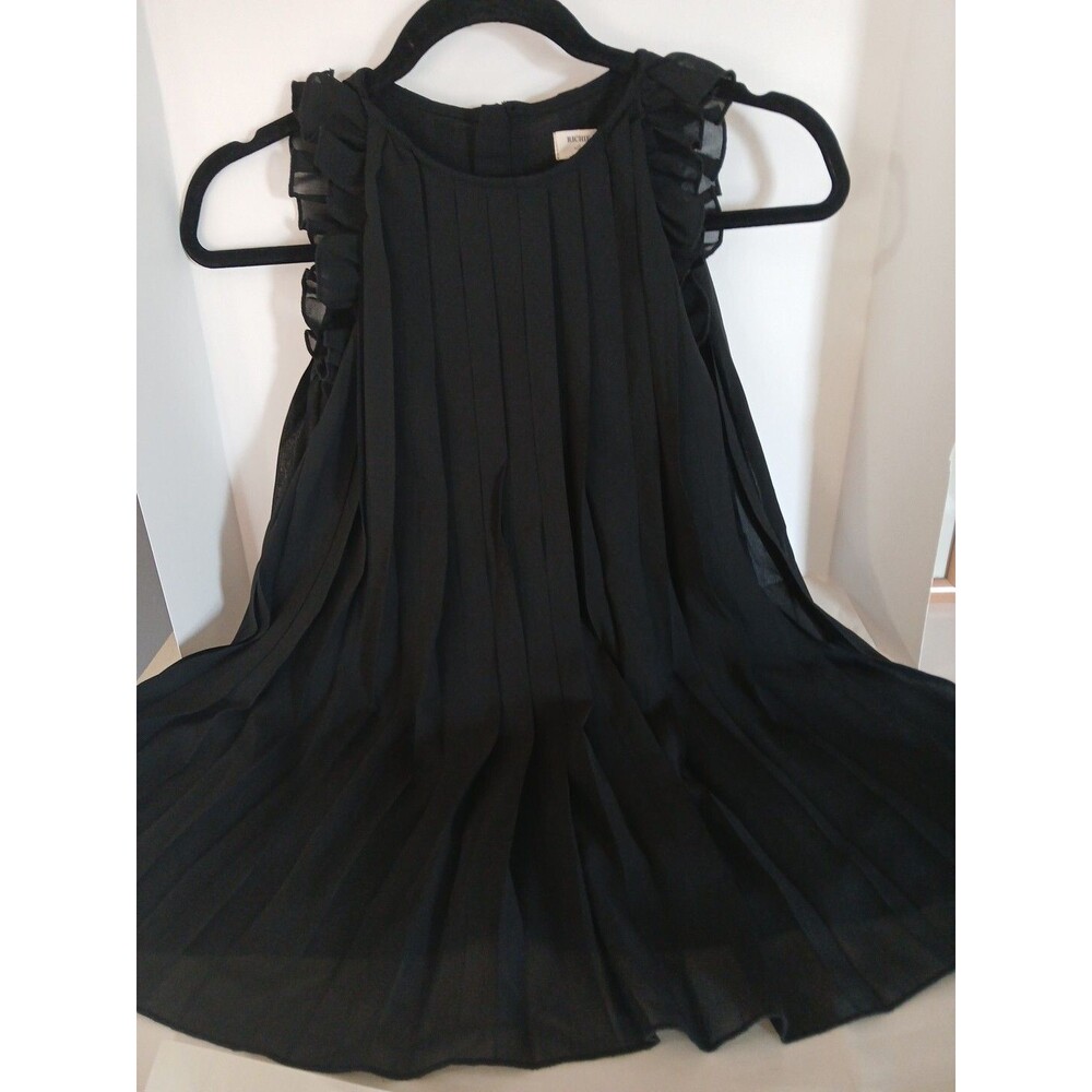 Richie House 7/8 Black Sheer-Lined Sleeveless Sm Ruffle Sleeves-Back Zip Girls